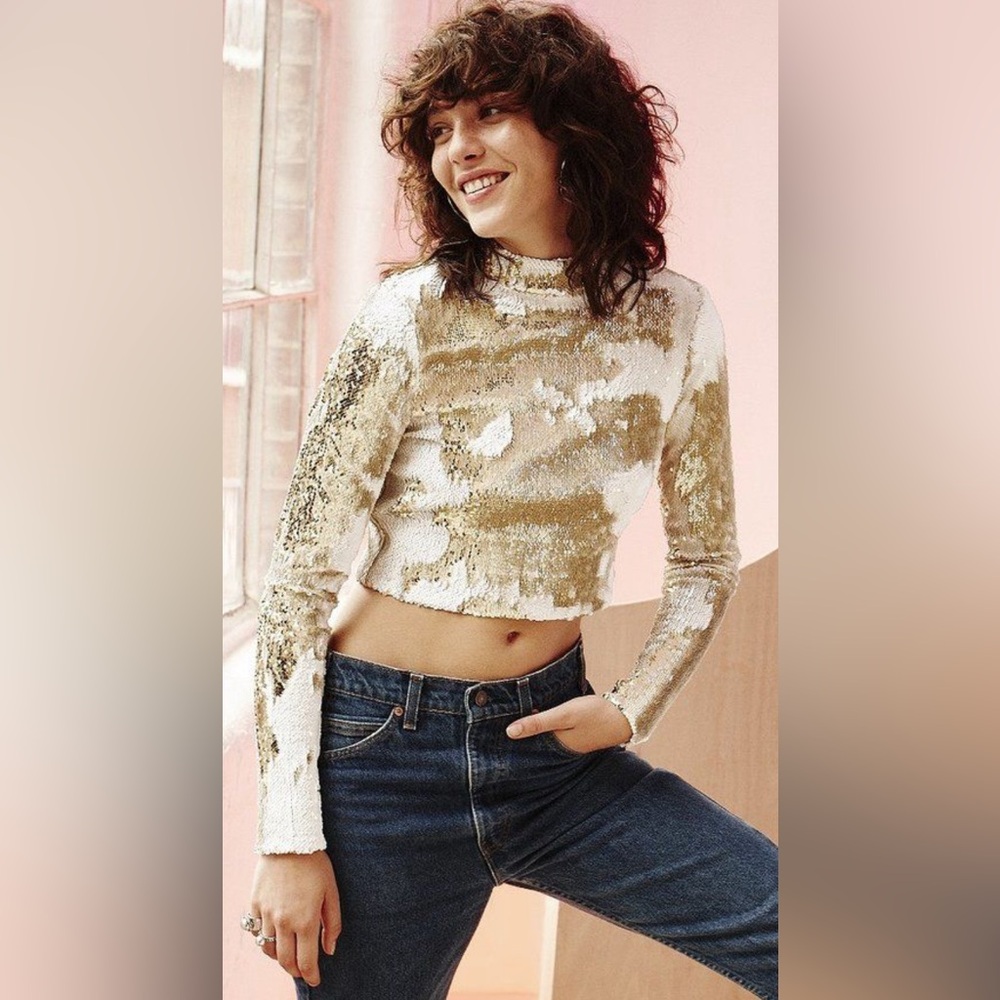 Silence + Noise Akiko Sequin Mock Neck Top